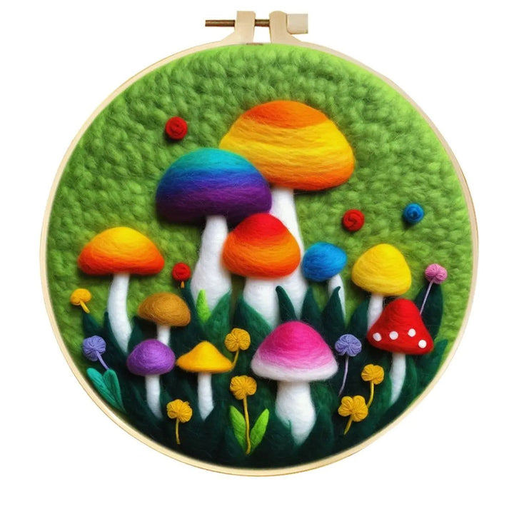 2D Magic Mushroom Needle Felting Kits- DIY Beginner Needle Felting Kit