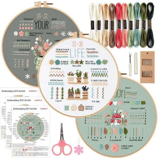 Learn Different Stitches Embroidery kit for Beginners Adults DIY 3 Set Kits Includes Stamped Flower Pattern Embroidery kit Embroidery Kits