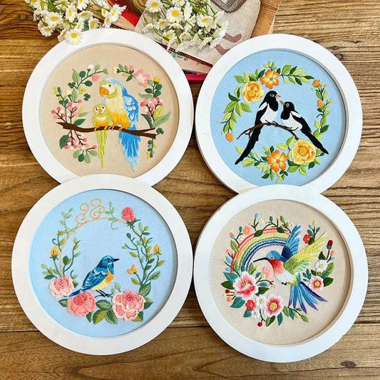 Exotic Bird-Flowers Embroidery Kit, Floral embroidery kit for adults. Great craft gift Embroidery kit Embroidery Kits