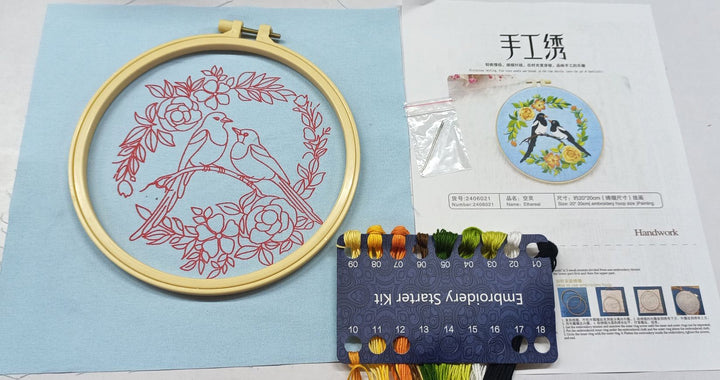 exotic bird-flowers embroidery kit